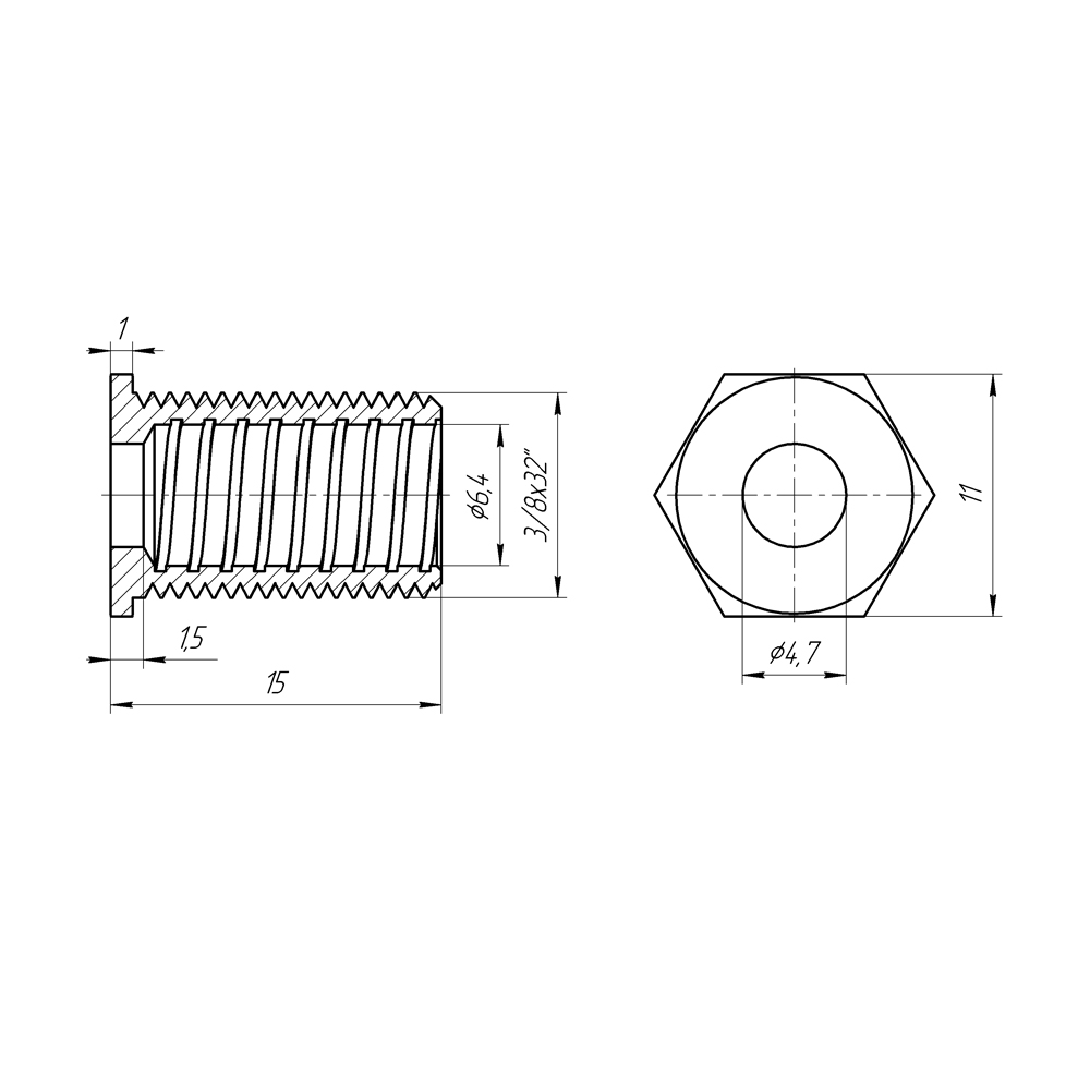 Кабельный ввод, на корпус, для RG-6, внешняя резьба 3/8х32"